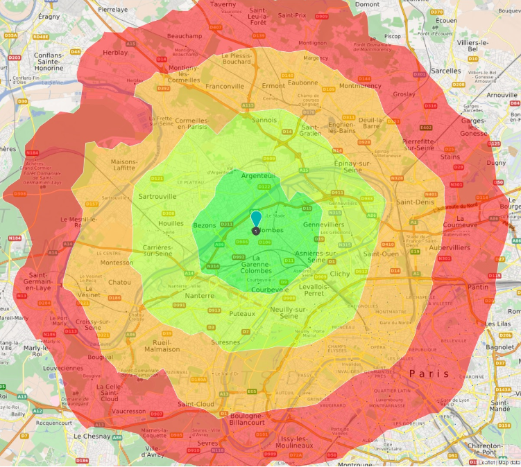 Carte isochrone Colombes